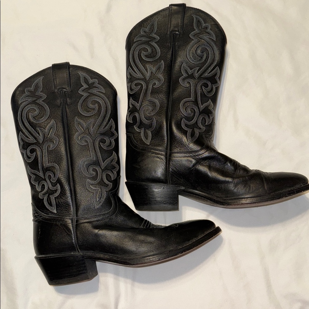 Justin Boots 8.5 EE Buck Black Leather Cowboy Boot 1409